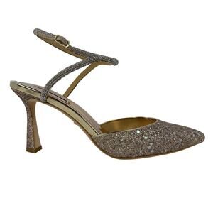 Badgley Mischka Kamilah Stiletto Pumps Womens 7.5 Gold Pointed Toe Satin MP6210